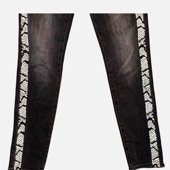 Driftwood Jeans Women's 27 Black Jackie High Rise Skinny Embroidered Snakeskin - Picture 11 of 13